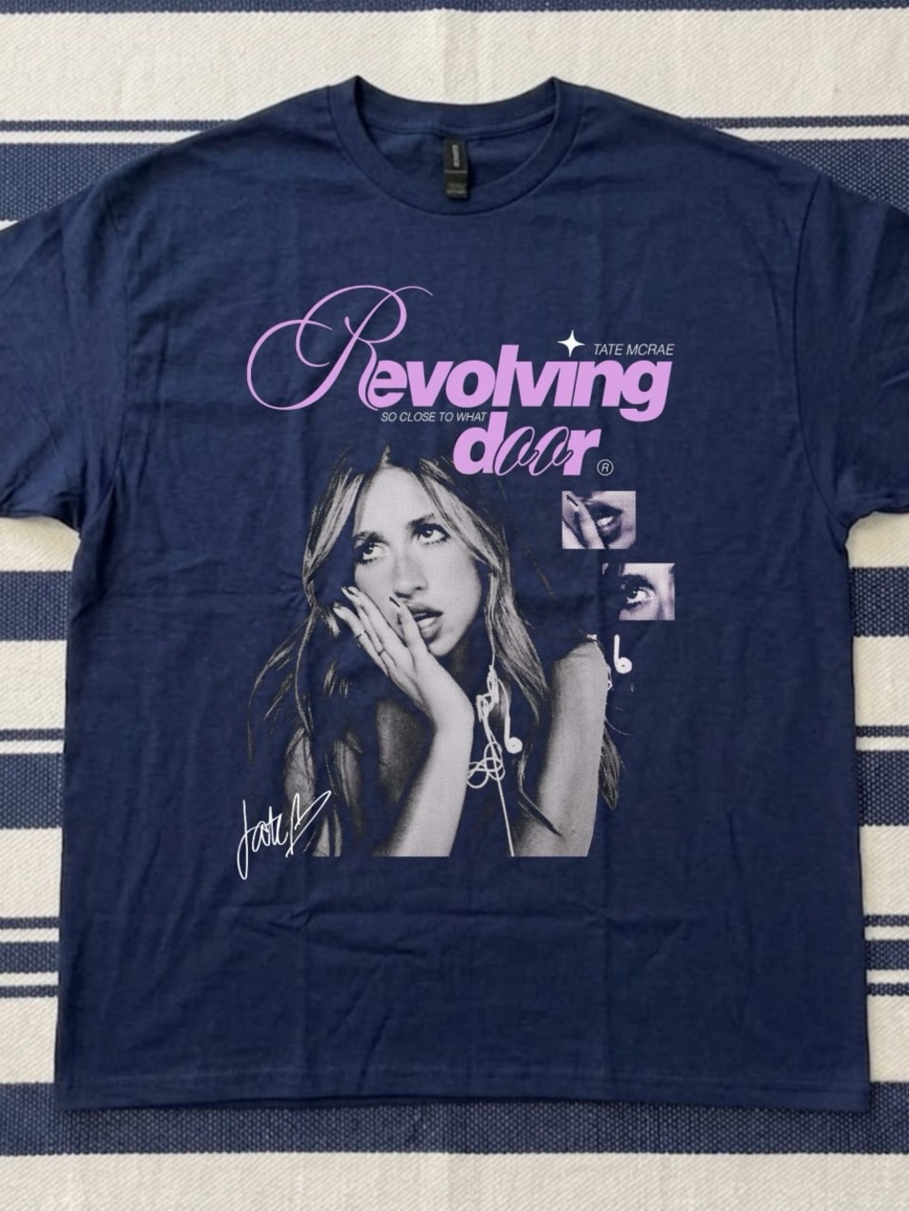 Revolving Door - Tate McRae Graphic Tee - Navy/Pink